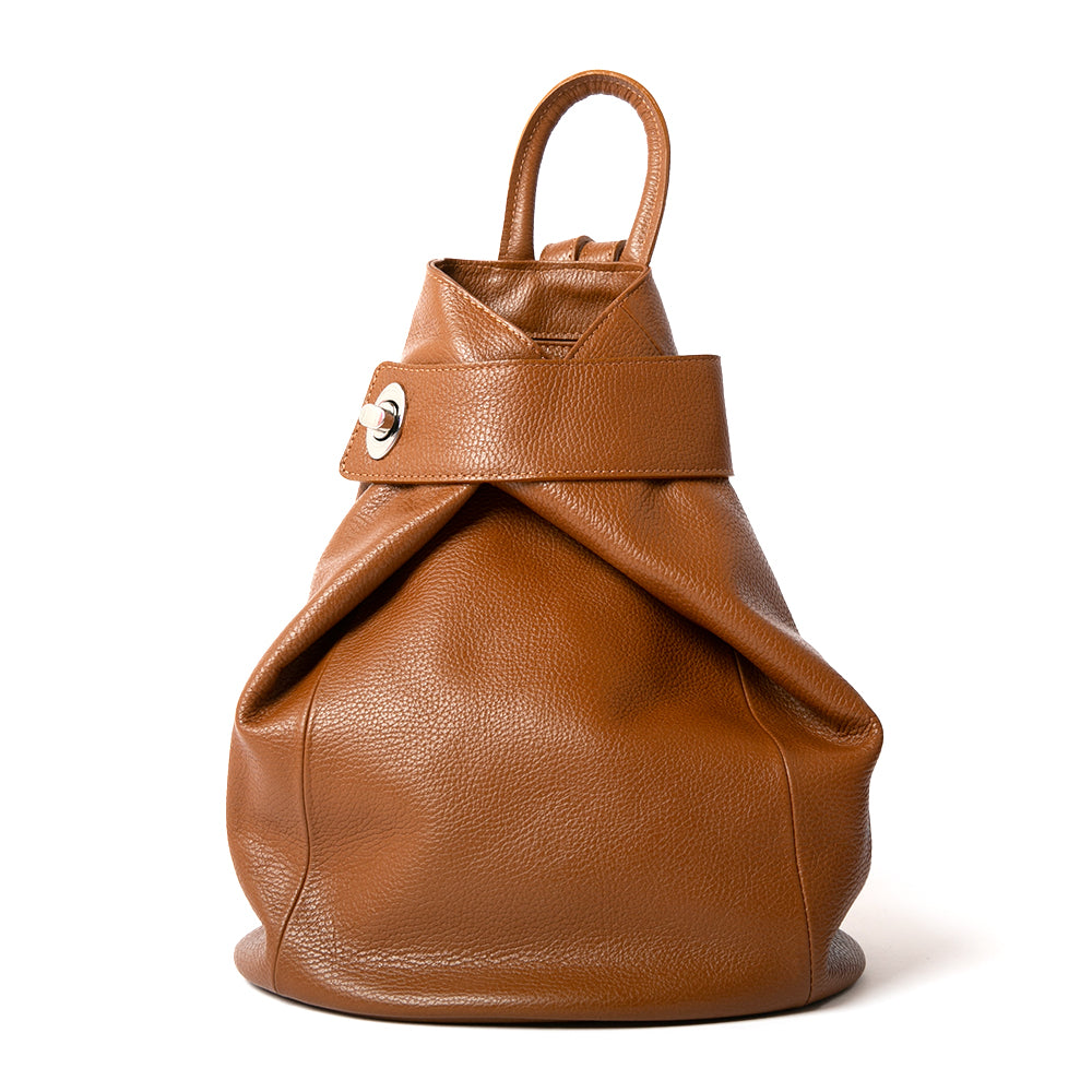 The tan brown Langton women's backpack Handbag with the front twist fastening and zipped compartment